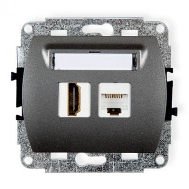 Mechanizm gniazda pojedynczego HDMI + gniazda komp. poj. 1xRJ45, kat. 5e, 8-stykowy Karlik TREND 11GHK grafitowy