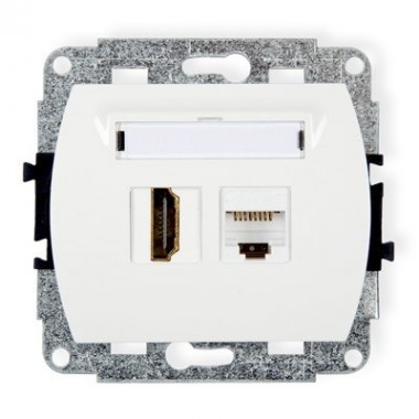 Mechanizm gniazda pojedynczego HDMI + gniazda komp. Poj. 1* RJ45, kat. 5e, 8-stykowy Karlik TREND GHK biały
