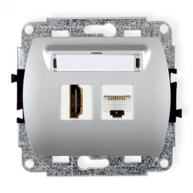 Mechanizm gniazda pojedynczego HDMI + gniazda komp. Poj. 1xRJ45, kat. 5e, 8-stykowy Karlik TREND 5GHK srebrny