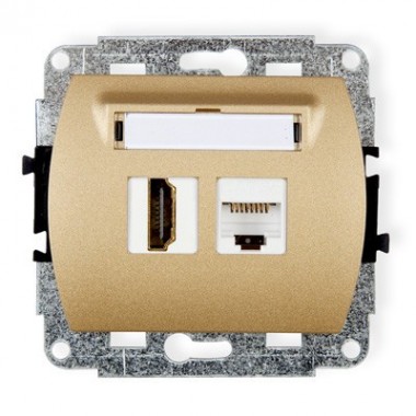 Mechanizm gniazda pojedynczego HDMI + gniazda komp. poj. 1xRJ45, kat. 5e, 8-stykowy Karlik TREND 8GHK złoty metalik
